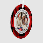 Red Kariert Modern Einfache Weihnachtsfamilie 2 Fo Ornament (Vorderseite)