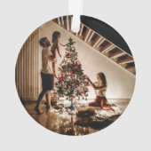 Red Kariert Modern Einfache Weihnachtsfamilie 2 Fo Ornament (Rückseite)