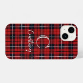 Red Kariert Modern Monogram Phone Case iPhone Hülle (Rückseite (Horizontal))