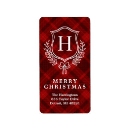 Red Kariert Monogram Christmas Rücksendeadresse Adressaufkleber