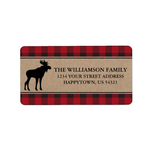 Red Kariert Moose Kraft Rücksendeadressen-Aufklebe Adressaufkleber (Vorne)