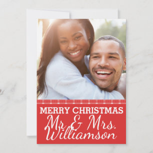 Red Kariert Mr. & Mrs. Christmas Foto Card Feiertagskarte
