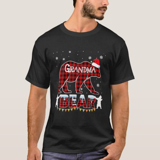 Red Kariert Oma Bear Christmas Pajama Match F T-Shirt (Vorderseite)