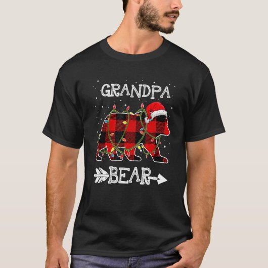 Red Kariert Opa Bear Weihnachtsmann Familienmatte T-Shirt (Vorderseite)