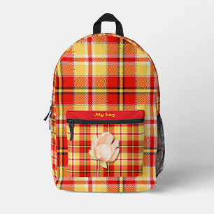 Red Kariert Patches Backpack Bedruckter Rucksack