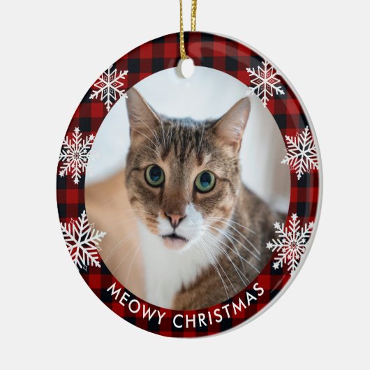 Red Kariert Pattern Cat Foto Meowa Weihnachten Keramik Ornament (Links)