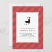 Red Kariert Pattern Deer Holiday Party Einladung (Vorderseite)