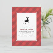 Red Kariert Pattern Deer Holiday Party Einladung (Stehend Vorderseite)