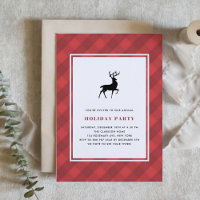 Red Kariert Pattern Deer Holiday Party