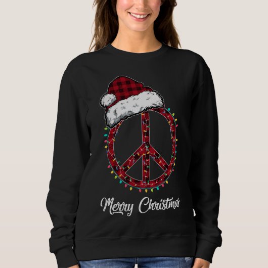 Red Kariert Peace Signature Christmas Lights Hippi Sweatshirt (Vorderseite)