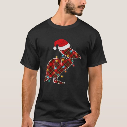Red Kariert Pelican Bird Weihnachtsbeleuchtung Xma T-Shirt (Vorderseite)