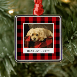 Red Kariert Pet Foto Holiday Ornament Aus Metall