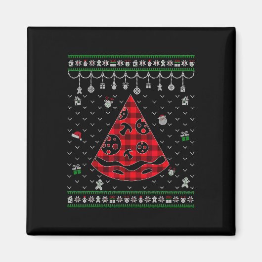Red Kariert Pizza Lover Fun Ugge Weihnachten Magnet (Vorne)