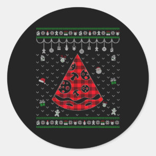 Red Kariert Pizza Lover Fun Ugge Weihnachten Runder Aufkleber