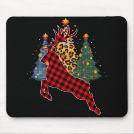 Red Kariert Reindeer Buffalo Deer Family Pajama Mousepad