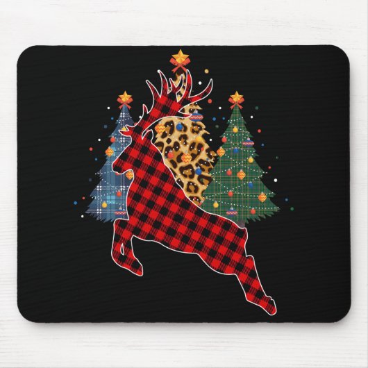 Red Kariert Reindeer Buffalo Deer Family Pajama Mousepad (Vorne)