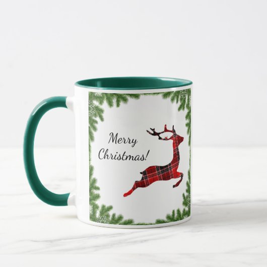 Red Kariert Reindeer Frohe Weihnachtsfeiertage Tasse (Links)