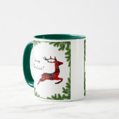 Red Kariert Reindeer Frohe Weihnachtsfeiertage Tasse (Vorderseite Links)