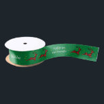 Red Kariert Reindeer Green Satin Christmas Wrap Satinband<br><div class="desc">Weihnachtsgeschenk Wrap Green Satin Ribbon mit Red Paid Rentier Happy Holidays Personalisiert mit Sendername. Geben Sie einen eigenen Namen mit dem Reiter "Personalisieren" ein.</div>