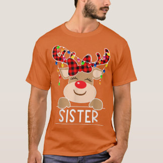 Red Kariert Reindeer Sister Christmas Christma T-Shirt