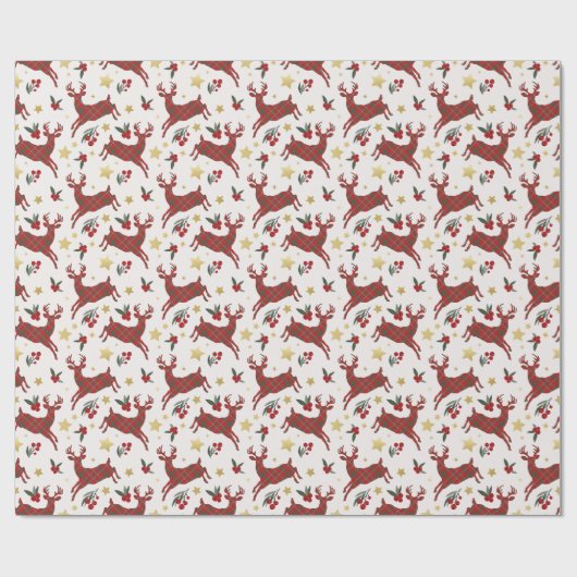 Red Kariert Reindeh Weihnachtswrapping Paper Geschenkpapier (Flach)