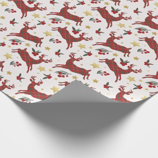 Red Kariert Reindeh Weihnachtswrapping Paper Geschenkpapier (Ecke)