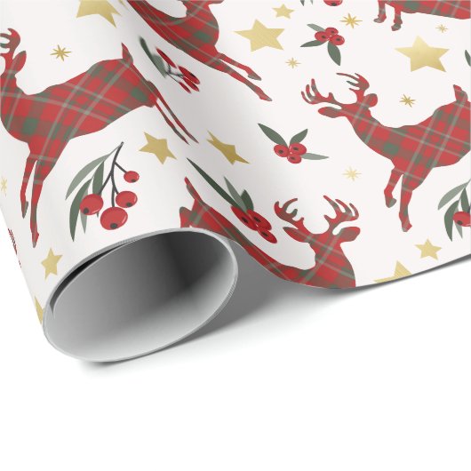 Red Kariert Reindeh Weihnachtswrapping Paper Geschenkpapier (Rolleneckpunkt)