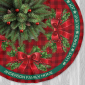 Red Kariert Ribbon Holly Festive Words Weihnachten Polyester Weihnachtsbaumdecke