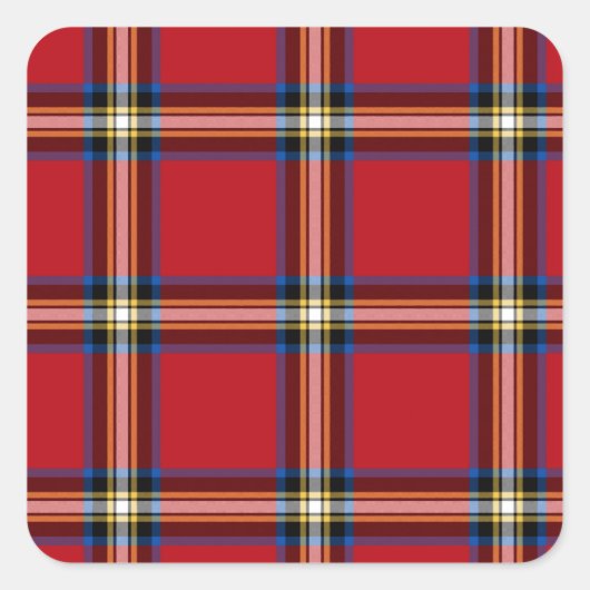 Red Kariert, Royal Stewart Tartan Quadratischer Aufkleber (Vorderseite)