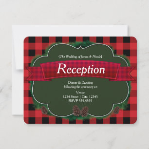 Red Kariert Rustic Country Wedding Empfang Card Einladung