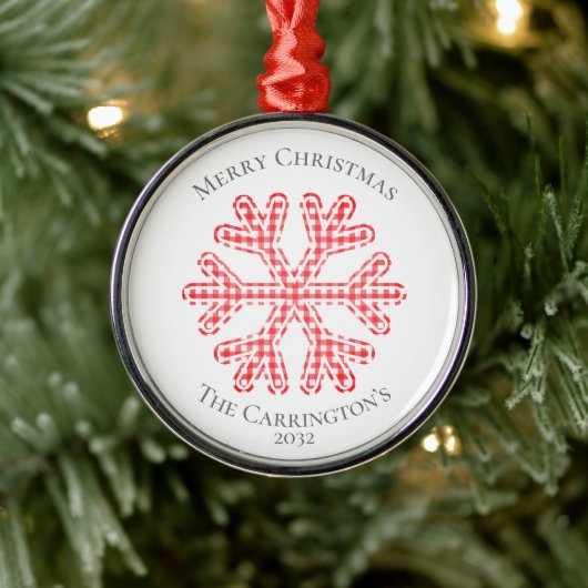 Red Kariert Rustic Snowflake Frohe Weihnachtsbezei Ornament Aus Metall (Baum)