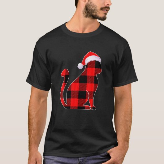 Red Kariert Santa Christmas Cat Kitten Lover Cat V T-Shirt (Vorderseite)