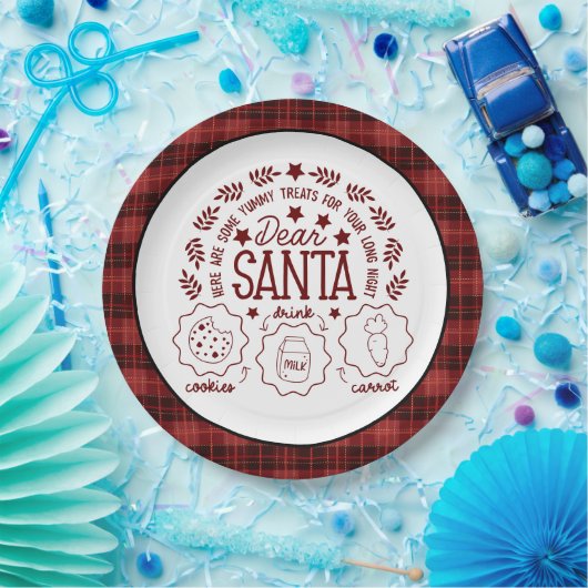 Red Kariert Santa Milk und Cookies Pappteller (Party)