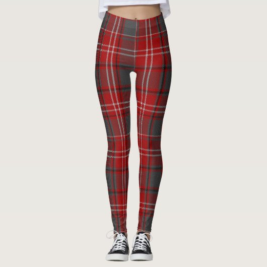 Red Kariert Scottish Tartan Leggings Pants Grau (Vorderseite)