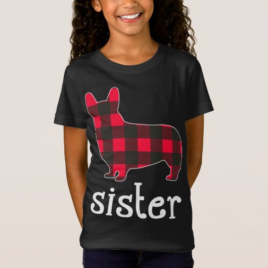 Red Kariert Sister Corgi Christmas Matching Family T-Shirt (Vorderseite)