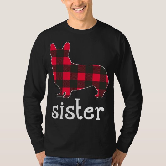 Red Kariert Sister Corgi Christmas Matching Family T-Shirt (Vorderseite)