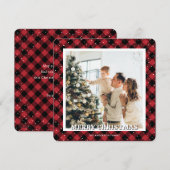 Red Kariert Snow Foto Frohe Weihnachten (Vorne/Hinten)