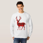 Red Kariert Tartan Christmas Deer T-Shirt (Vorne ganz)
