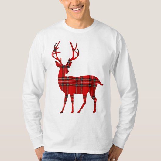 Red Kariert Tartan Christmas Deer T-Shirt (Vorderseite)