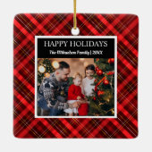 Red Kariert Tartan Foto Frohe Weihnachten Keramikornament (Rückseite)