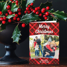 Red Kariert Tartan Frohe Weihnachtsbrief Foto Feiertagskarte