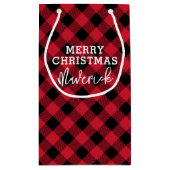 Red Kariert Tartan Name Christmas Kleine Geschenktüte (Rückseite)