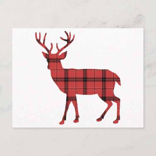 Red Kariert Tartan Pattern Weihnachtsfest Hirsch Feiertagspostkarte (Vorderseite)