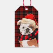 Red Kariert und English Bulldog Christmas Geschenkanhänger (Vorderseite)