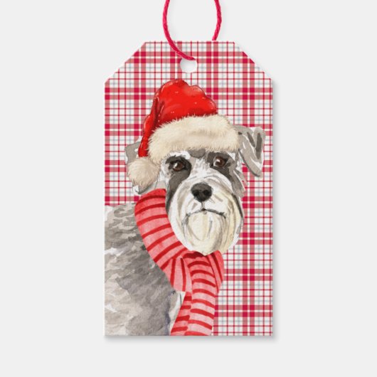 Red Kariert und Schnauzer Dog Weihnachten Geschenkanhänger (Vorderseite)