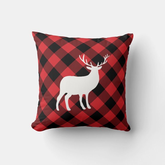 Red Kariert und White Stag | Holiday Pillow Kissen (Vorderseite)