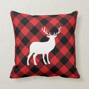 Red Kariert und White Stag   Holiday Pillow Kissen