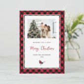 Red Kariert Watercolor Robin Foto Weihnachten (Stehend Vorderseite)