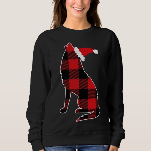 Red Kariert Wolf Weihnachtsmannmütze Christmas Paj Sweatshirt (Vorderseite)