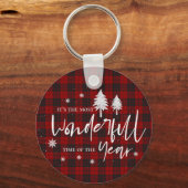 Red Kariert Wonderful Time Weihnachtsgeschenk Schlüsselanhänger (Vorderseite)